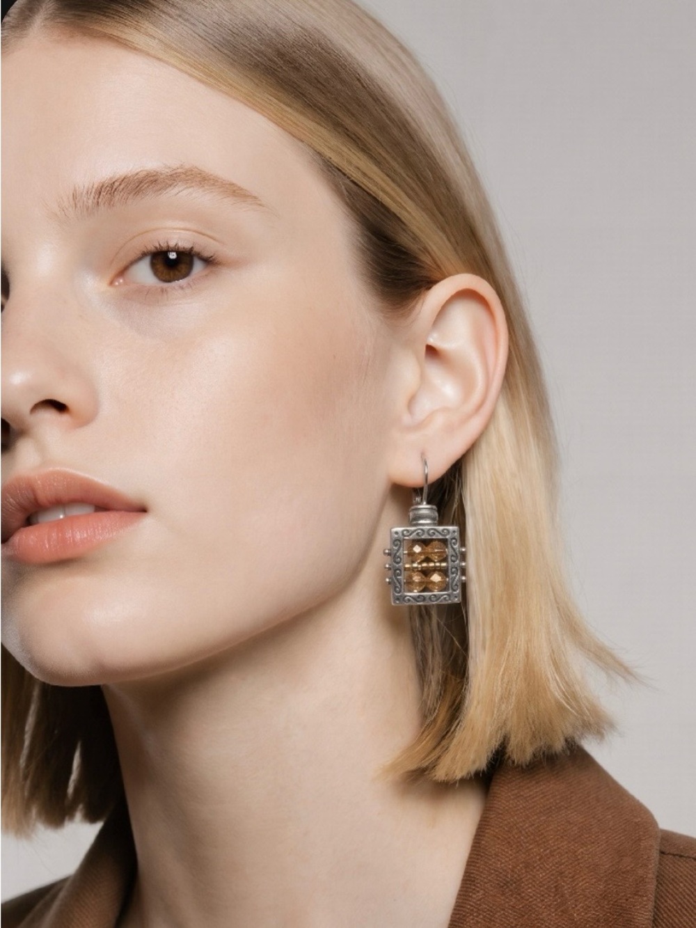 Brighton Silver-Tone Earrings with Amber Stones - Women Jewelry